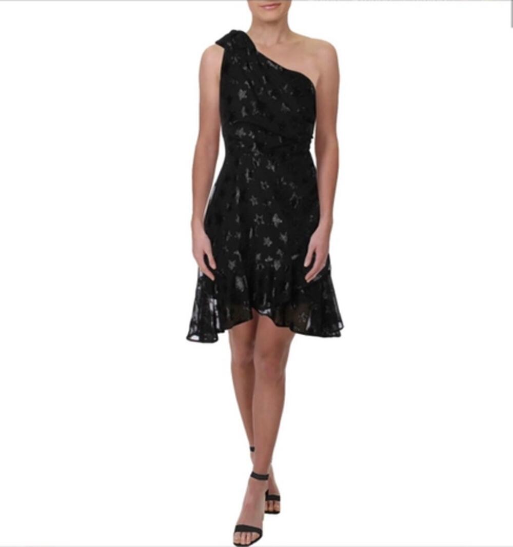 Aqua Star Dress Women's Black One Shoulder Enchanted Fit Flare size Medium NWT
